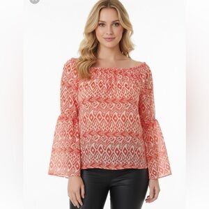 Yahada chevron Aztec print boho bell sleeve top